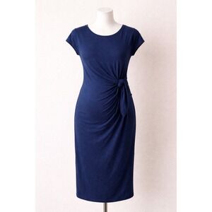 Motherhood Maternity Navy Blue Side Tie Knot Maxi Dress XL Short Sleeve Slit